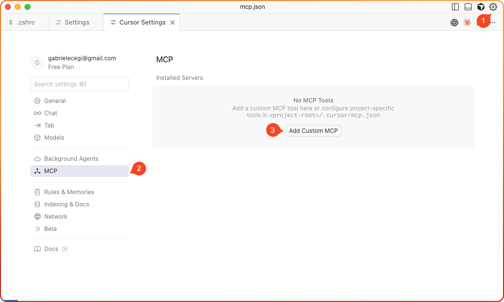 Open Cursor Settings → MCP